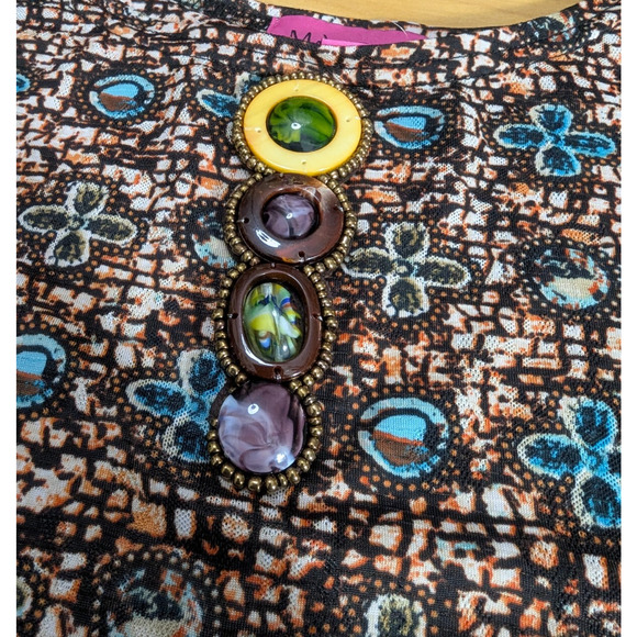 Max & Rina Multi Boho Pattern Beaded 3/4 Sleeve Stretch Tunic XL Top Artsy Z1 - Picture 7 of 7